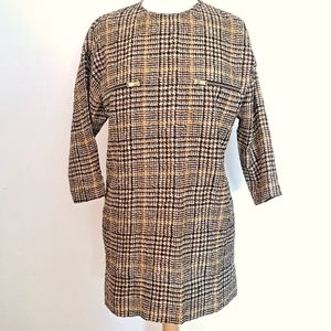 Celine Phoebe Philo Mini Dress Silk Lightweight Plaid Cream Black Brown